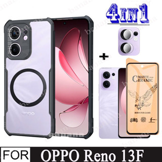 Oppo Reno 13F 防震手機殼適用於 Reno 13F 5G 陶瓷螢幕保護膜 + 磁性無線充電蓋全保護殼