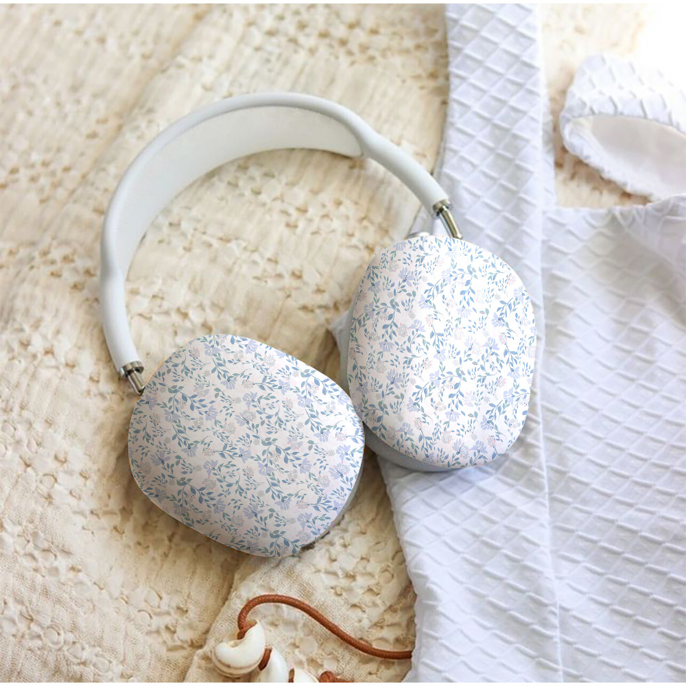 適用於 AirPods Max2 保護殼的淺藍色紫色花卉保護殼光面硬殼