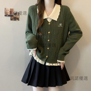 【安貝諾】 大尺碼胖mm鞦鼕季新款假兩件針織小外套女設計感撞色翻領毛衣小外套外套