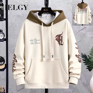 IELGY 連帽衛衣男春秋印花拼接寬鬆休閒長袖
