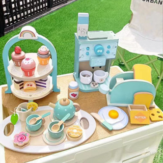 木質模擬甜品架玩具 麵包咖啡機玩具 生日蛋糕玩具 下午茶兒童過家家廚房玩具