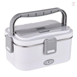 加熱飯盒1.8l 60W便攜式不銹鋼110/220V+12V/24V雙電源介面不銹鋼內膽電加熱保溫家用車用勺子和叉子