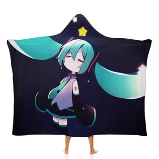 初音未來斗篷連帽衫珊瑚絨睡衣卡通睡衣縫線毯