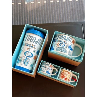 Starbucks官方正品！星巴克杯子414ml星巴克杯子BTS天津城市杯陶瓷馬克杯不銹鋼隨行杯迷你杯組掛飾咖啡杯水杯