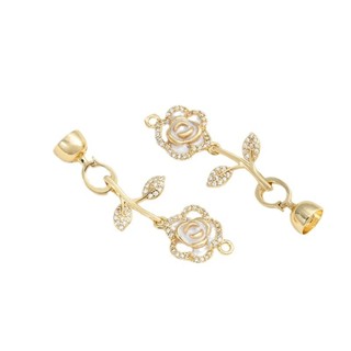 宏雲Hongyun-Ala新品-保色14K包金滴油鋯石玫瑰花珍珠扣手工diy項鍊飾品扣手作連線配件