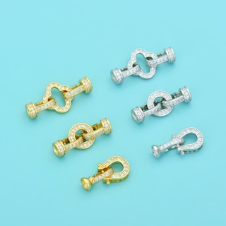 YF-s925純銀鑲鑽馬蹄扣頭 圓形四葉草項鍊扣diy珍珠毛衣鏈連接扣配件
