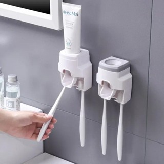 1 件套牙刷架套裝牙膏分配器壁掛式支架浴室配件套裝滾動自動擠壓器