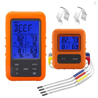 帶 4 個探頭的無線肉類溫度計 328 英尺遠端 LCD 背光顯示倒數計時器溫度警報數字遠端燒烤溫度計,用於燒烤爐廚房