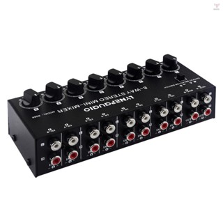 Toyutw)lynepauaio B066 迷你立體聲 8 通道無源混音器 RCA 便攜式音訊混音器 8 進 2 出立
