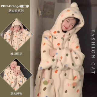 ⭐【睡衣專賣鋪】珊瑚絨睡袍女冬季可愛甜美連帽網紅風新款家居服加厚加絨少女睡裙x