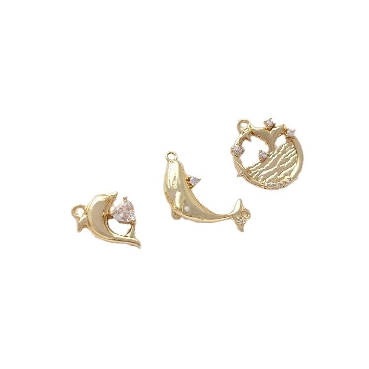 宏雲Hongyun-Ala新品-保色14K包金鑲嵌鋯石鯨魚海豚魚尾吊墜海洋生物掛件手鏈耳環吊飾