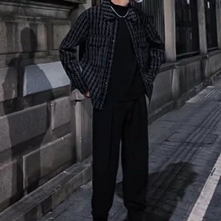 百搭2024夾克男痞帥外套新款千鳥方領秋冬季韓版外套格紋男士休閒