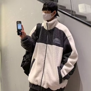 男士羔羊毛外套 刷毛加厚工裝夾克 秋冬寬鬆上衣服