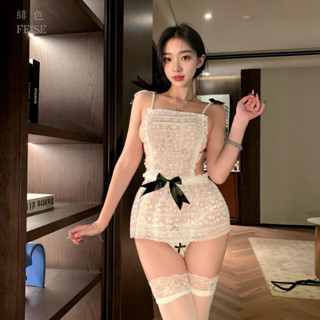 ❤️緋色❤️現貨 性感珍珠吊帶緊身衣旗袍 漏背蝴蝶結蕾絲透視裙 情趣內衣套裝