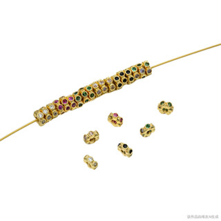 宏雲Hongyun-Ala新品-保色18K包金鑲彩鋯石4mm迷你花環小隔片diy手工串珠資料飾品配件