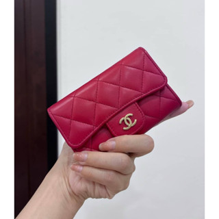 真品chanel 紅 金 信用卡卡夾 卡夾 卡包 皮夾 零錢包