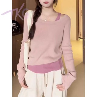 【小個子】粉色高階感修身顯瘦大碼長袖T恤女裝新款春秋季內搭外穿時尚上衣 小個子寬鬆T恤 顯瘦長袖T恤 春季長袖「TKG」