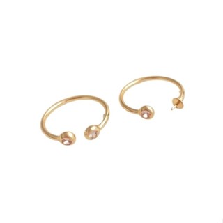 宏雲Hongyun-Ala新品-保色14K包金鋯石開口鑽戒手工diy半孔珠託戒指粘珍珠水晶簡約戒託