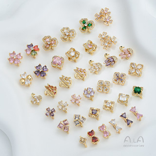 宏雲Hongyun-Ala新品-14K包金鑲鋯四葉草蝴蝶結天鵝三排隔片三孔隔珠diy串珍珠飾品配件
