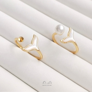 宏雲Hongyun-Ala新品-保色DIY手作配件14K包金魚尾戒指空託半孔珍珠託時尚開口戒圈
