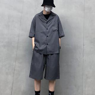 男士韓版夏季休閒套裝襯衫外套寬版短褲