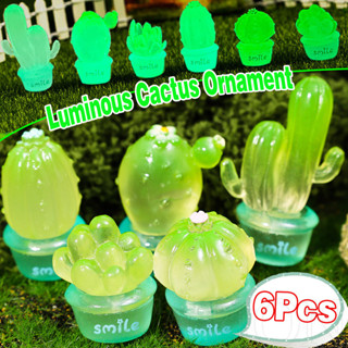 6 件裝發光仙人掌裝飾品套裝 - 可愛的盆栽植物桌飾 - 3D 迷你綠色植物 DIY 配件 - 用於裝飾微景觀 - 卡通