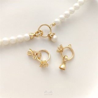 宏雲Hongyun-Ala新品-14K包金保色半孔珠託皇冠戒指圈圓環項鍊扣diy珍珠扣吊墜飾品配件