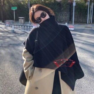臺灣出貨🚚高領不規則套頭毛衣斗篷披肩女秋冬外塔黑色脖套毛線針織圍巾圍脖 加厚斗篷 防寒披肩 保暖披肩 冬天罩衫