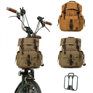 Litepro 復古自行車帆布包時尚大容量戶外旅行揹包適用於 Brompton/Dahon 自行車帶支架