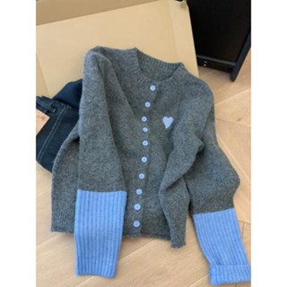【HOT 本舖】綿羊絨#韓系撞色針織衫開衫外套女 秋冬內搭上衣高階感毛衣 休閒毛衣外套