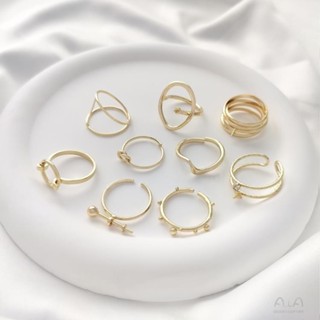 臺灣出貨-Ala-0205---保色14k包金日韓時尚半孔合金託戒指手工繞線戒圈diy輕奢開口戒指