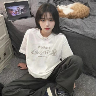 【Wen's Shop🍀臺灣】 寬鬆版上衣短袖T恤 幽靈早餐短袖上衣 可愛幽靈純棉T恤 日系t恤短袖 短t 上衣 031