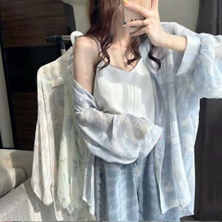 【砂糖夢境】扎染雪紡襯衫女薄款夏季寬鬆外搭空調開衫上衣冰絲長袖防曬衣外搭