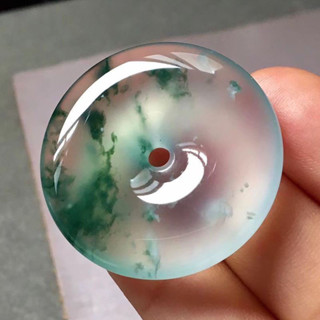 冰種飄花翡翠吊墜天然緬甸貨正品飄綠花平安扣保平安獨龍玉