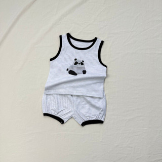 【怡幼童裝】👕韓版ins條紋背心短褲無袖T桖兩件套男女寶寶透氣套裝夏季百搭清爽☜
