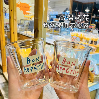 💥熱銷新品💥ins早餐牛奶法式字母印花傢用玻璃盃學生水盃燕麥冷萃咖啡盃盃子