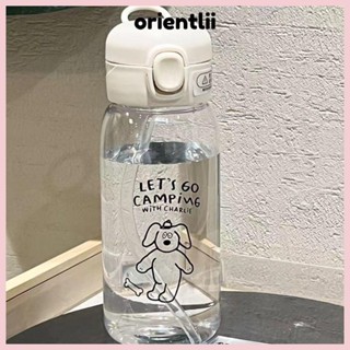ORIENTLIIY 水瓶,大容量防漏彈跳水杯,輕質塑膠帶吸管卡通吸盤