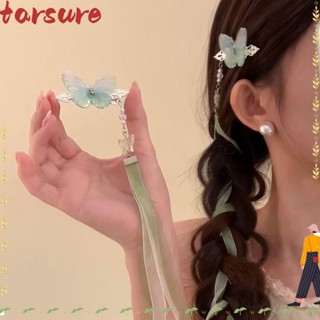 TARSURE 蝴蝶結編織髮帶,時尚女孩流蘇吊墜髮夾,2024 馬尾辮髮夾風格髮飾可愛髮夾髮夾