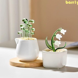 BARR1Y微型模擬花盆,吹製玻璃平底玻璃盆栽植物,生動經久耐用花卉裝飾玻璃花束雕像汽車內部