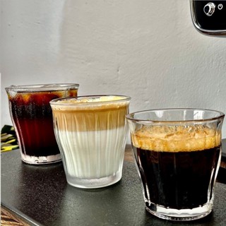 D0605-意式咖啡杯 玻璃杯 Dirty拿鐵杯 澳白杯 簡約複古 320ml 大容量 ins風咖啡杯 麥繐條紋玻璃杯