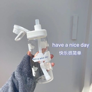 ✨臺灣發貨✨ins日系雲朵塑膠吸管杯子隨手杯簡約學生女小清新情侶便攜喝水杯