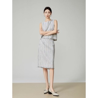 【獨角獸•百貨旗艦店】🛍️【店鋪熱銷】小香風氣質套裝女2025夏新款肌理感拉毛流蘇背心上衣半身裙兩件套