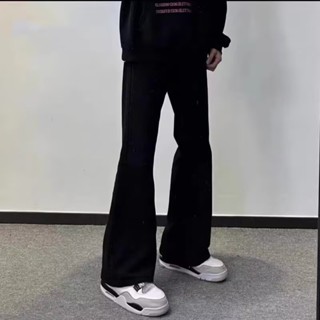 【HOT 本舖】男裝 墜感直筒寬鬆顯瘦純色童裝牛仔褲男美式高街黑色中大童微喇叭長褲