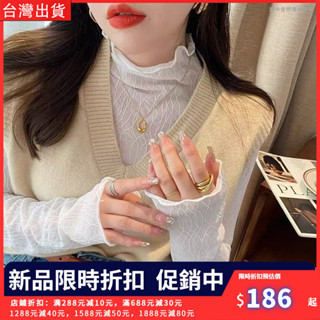 【熱銷推薦】半高領蕾絲打底衫女2023新款內搭網紗高階感秋冬加絨加厚長袖上衣