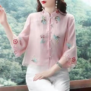 唐裝女上衣夏復古風漢服民國風女裝文藝日常寬鬆中國風禪服女禪意