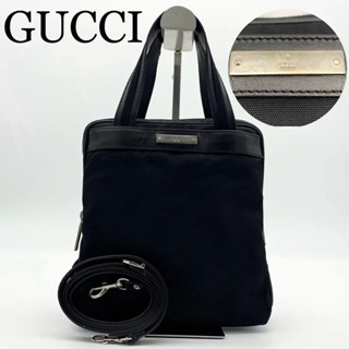 GUCCI 古馳 手提包 GG Canvas 帆布 尼龍 皮革 銀色 黑色 2way mercari 日本直送 二手