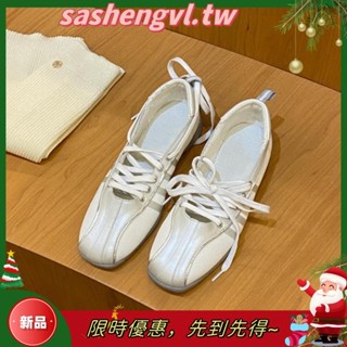 足次元羊皮版~韓國Rockfish小眾設計真皮拼接 綁帶芭蕾舞鞋女 平底瑪麗珍單鞋 網面休閒鞋軟底 百搭舒適鞋 蝴蝶
