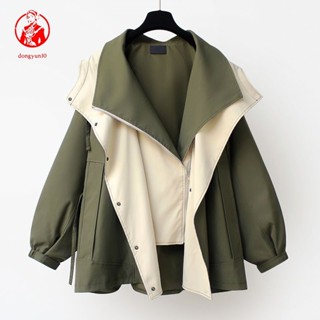 新品韓版個性工裝收腰中長款連帽風衣 新款 高階感 小眾 寬鬆休閒 女裝 春秋裝 休閒流行 外套 別緻拚接 上衣 潮