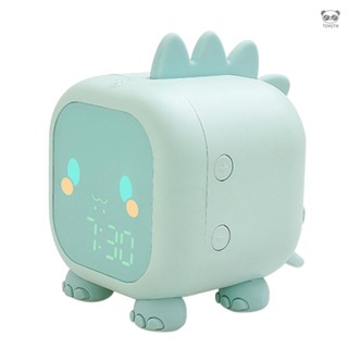 兒童鬧鐘創意電子時鐘 卡通恐龍小鬧鐘定時喚醒燈聲控報時鐘 翠綠色 英文版