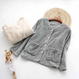 搖粒絨外套 鴨絨外套 北極絨外套 珊瑚絨秋冬家居服女外套法蘭絨上衣單件雙面絨衣保暖睡衣長袖加厚